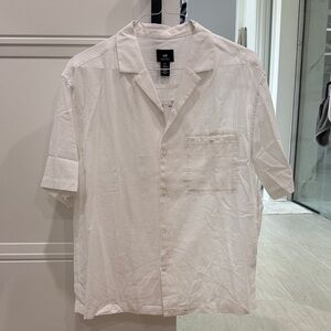 H&M Men's Casual White Button Down Shirt linen